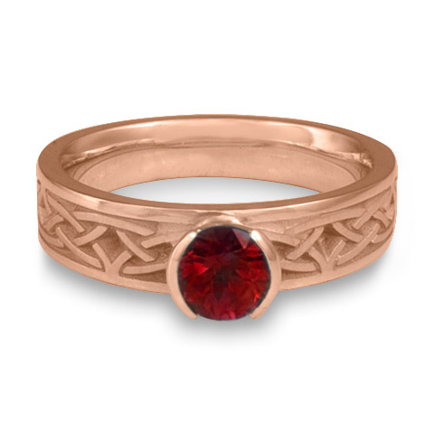 Extra Narrow Celtic Bordered Arches Engagement Ring in 14K Rose Gold with Ruby