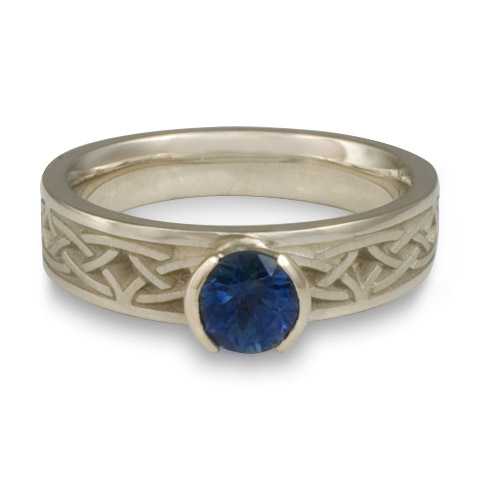 Extra Narrow Celtic Bordered Arches Engagement Ring in 14K White Gold with Sapphire