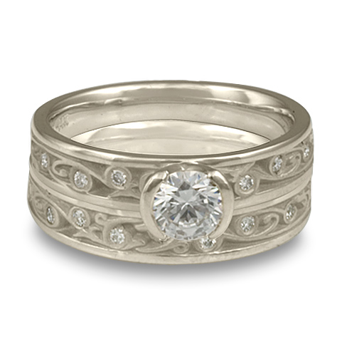 Extra Narrow Continuous Garden Gate Bridal Ring Set with Gems in Platinum