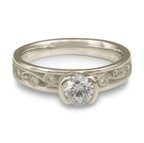 Extra Narrow Continuous Garden Gate Engagement Ring with Gems in Platinum