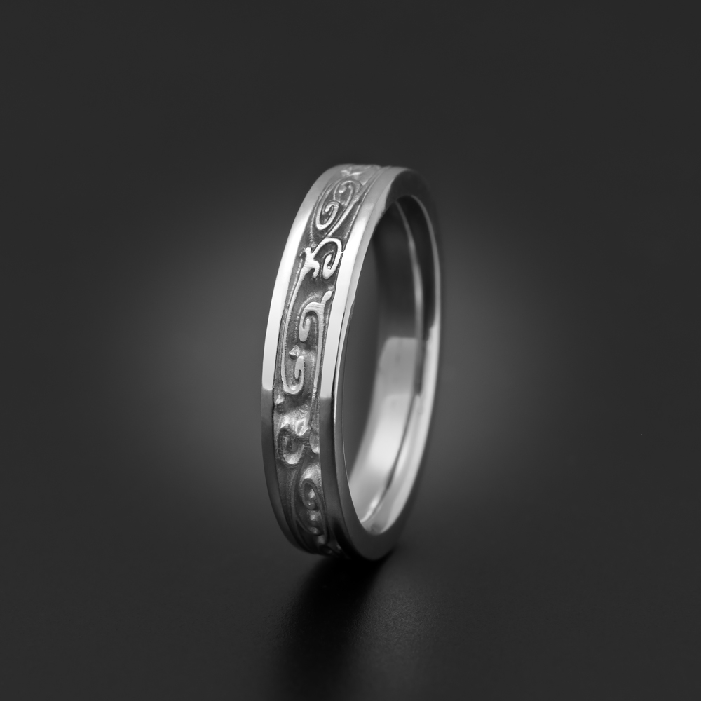 Extra Narrow Continuous Garden Gate Wedding Ring in 18K White  Gold