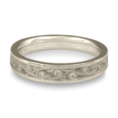 Extra Narrow Continuous Garden Gate Wedding Ring with Gems in Platinum