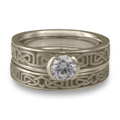 Extra Narrow Labyrinth Bridal Ring Set in 14K White Gold