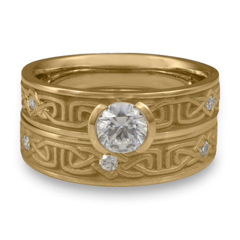 Extra Narrow Labyrinth Bridal Ring Set with Gems in 14K Yellow Gold
