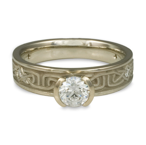 Extra Narrow Labyrinth Engagement Ring with Gems in 14K White Gold