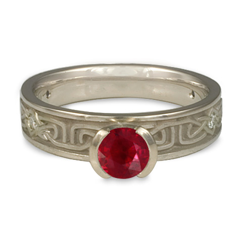 Extra Narrow Labyrinth Engagement Ring with Gems in 14K White Gold & Ruby