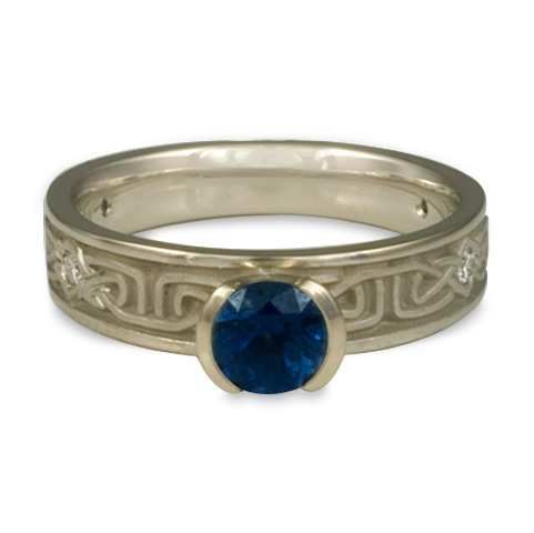 Extra Narrow Labyrinth Engagement Ring with Gems in 14K White Gold & Sapphire