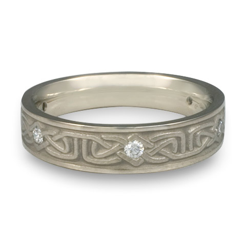 Extra Narrow Labyrinth Wedding Ring with Gems in 14K White Gold