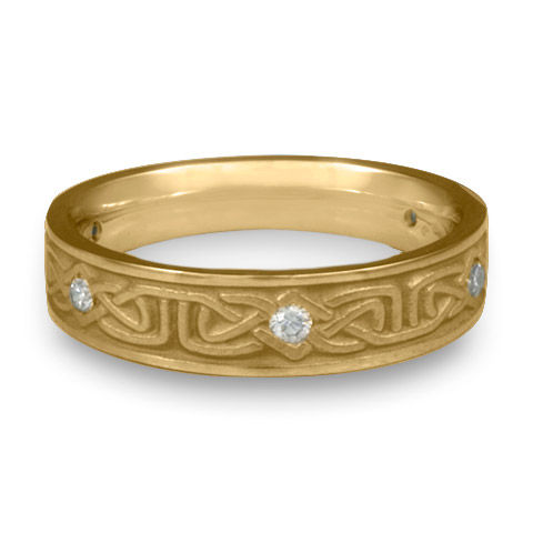 Extra Narrow Labyrinth Wedding Ring with Gems in 14K Yellow Gold