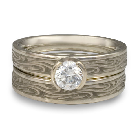 Extra Narrow Starry Night Bridal Ring Set in 14K White Gold With Diamond