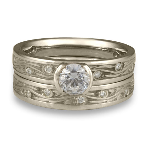 Extra Narrow Starry Night Bridal Ring Set with Gems in Platinum