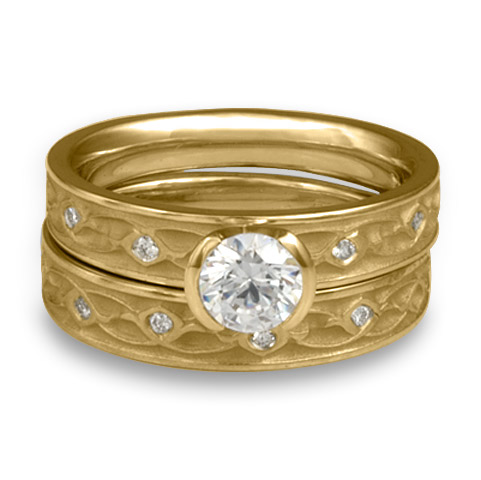 Extra Narrow Water Lilies Bridal Ring Set with Gems in 18K Yellow