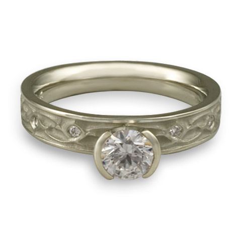 Extra Narrow Water Lilies Engagement Ring with Gems in Platinum