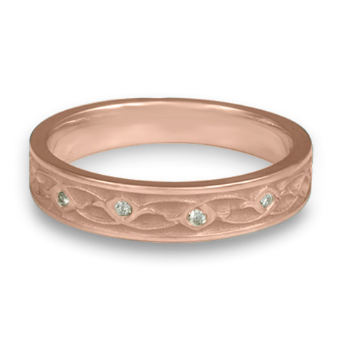 Extra Narrow Water Lilies Wedding Ring with Gems in 14K Rose Gold
