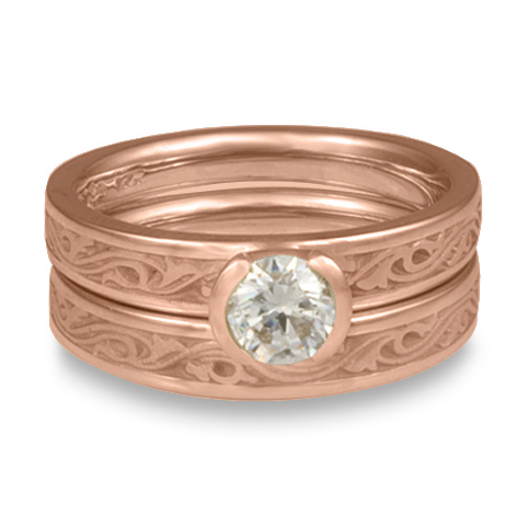 Extra Narrow Wind and Waves Bridal Ring Set in 14K Rose Gold