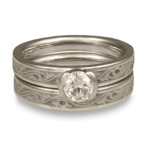 Extra Narrow Wind and Waves Bridal Ring Set in Platinum