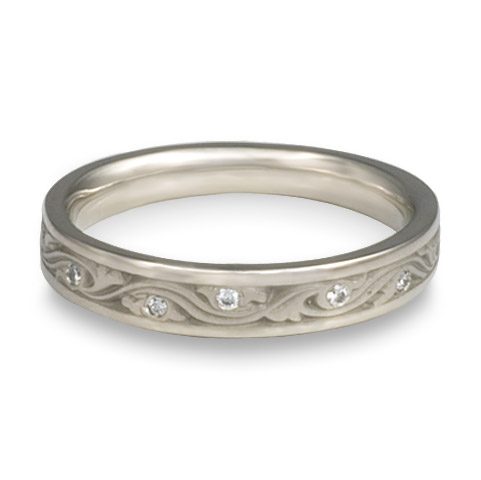 Extra Narrow Wind and Waves Wedding Ring with Gems in Platinum