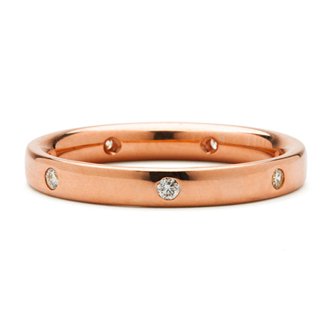 Flat Topped Comfort Fit Wedding Ring 3mm with 7 Gems in 14K Rose Gold