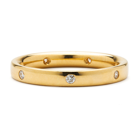 Flat Topped Comfort Fit Wedding Ring 3mm with 7 Gems in 14K Yellow Gold