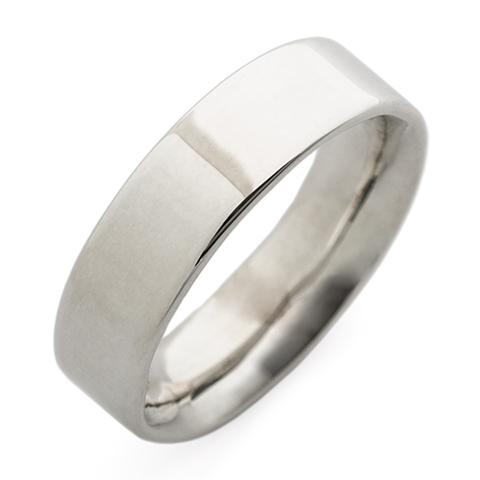 Flat Topped Comfort Fit Wedding Ring 6mm in 14K White Gold