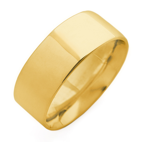 Flat Topped Comfort Fit Wedding Ring 8mm in 14K Yellow Gold