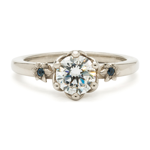 Flora Solitaire Engagement Ring in 14K White Gold