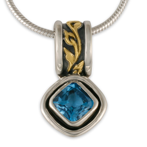 Flores Cushion Pendant in Swiss Blue Topaz