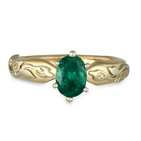 Flores Engagement Ring with Emerald in 14K Yellow Gold Base w 14K White Gold Center
