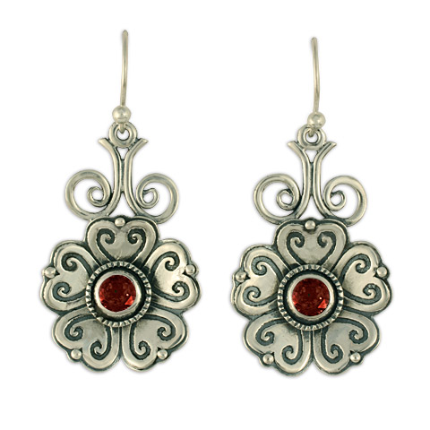 Heart Bloom Earrings in Garnet