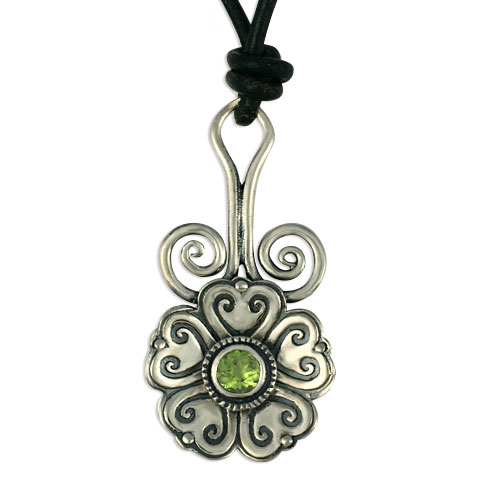 Heart Bloom Pendant in Peridot with Leather Cord