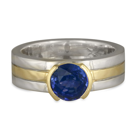 Marcello Engagement Ring in Sterling Borders/18K Yellow Center/Sterling Base With Sapphire