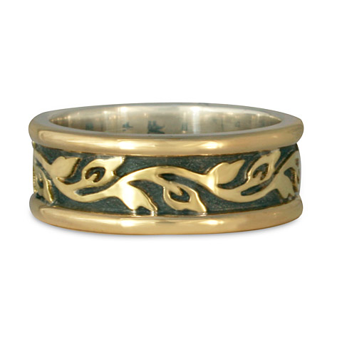 Medium Bordered Flores Wedding Ring in 18K Yellow Gold Borders & Base & Sterling Silver Base