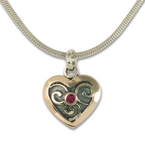 Mini Heart Swirl Pendant in Ruby