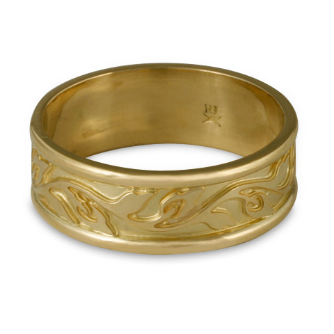 Narrow Bordered Flores Wedding Ring in 14K Yellow Gold