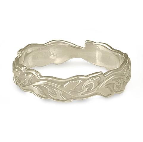 Narrow Borderless Flores Wedding Ring in 14K White Gold