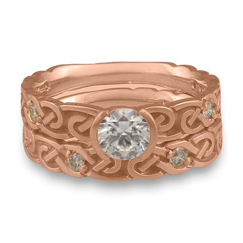 Narrow Borderless Infinity Bridal Ring Set with Gems in 14K Rose Gold with Diamond