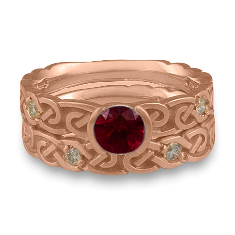 Narrow Borderless Infinity Bridal Ring Set with Gems in 14K Rose Gold with Ruby