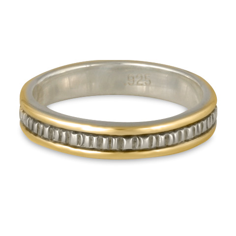 Narrow Bridges Wedding Ring in 14K Yellow Gold Borders & Sterling Silver Center Design & Base