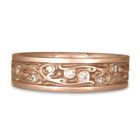 Narrow Continuous Garden Gate Wedding Ring with Gems in 14K Rose Gold