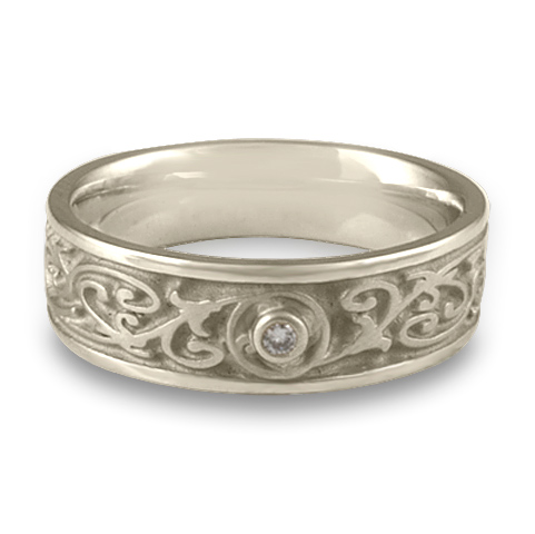 Narrow Garden Gate Wedding Ring with Gems in Platinum
