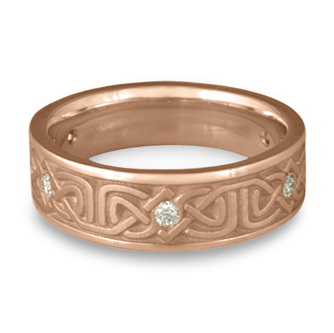 Narrow Labyrinth Wedding Ring with Gems in 14K Rose Gold