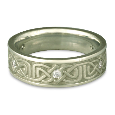 Narrow Labyrinth Wedding Ring with Gems in Platinum