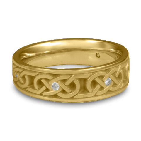 Narrow Love Knot Wedding Ring with Gems in 14K Yellow Gold
