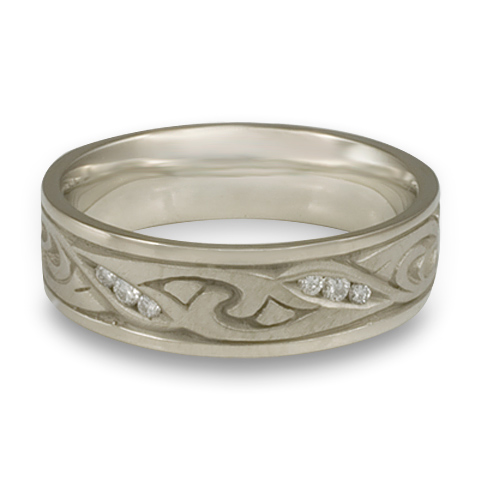 Narrow Papyrus Wedding Ring with Gems in 14K White Gold