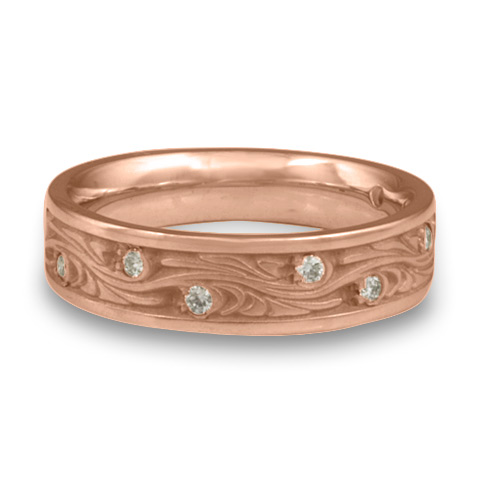 Narrow Starry Night Wedding Ring with Gems in 14K Rose Gold