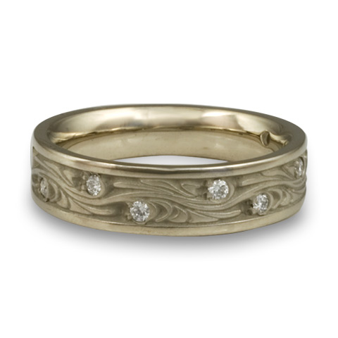 Narrow Starry Night Wedding Ring with Gems in 14K White Gold