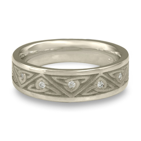 Narrow Trinity Knot Wedding Ring with Gems in Platinum