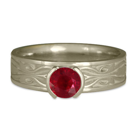 Narrow Tulip Braid Engagement Ring in White Gold with Ruby