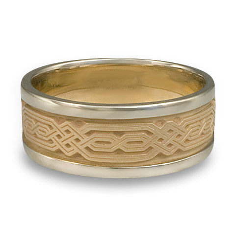 Narrow Two Tone Persian Wedding Ring in 14K Gold White  Borders/Yellow Center Design