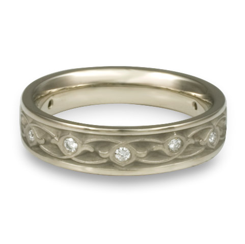 Narrow Water Lilies Wedding Ring with Gems in Platinum